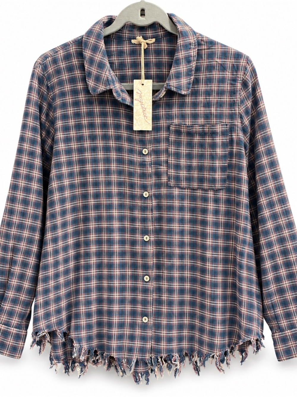 Mystree Blue and Pink Plaid Casual Button-Down Shirt Sizes S, M, L